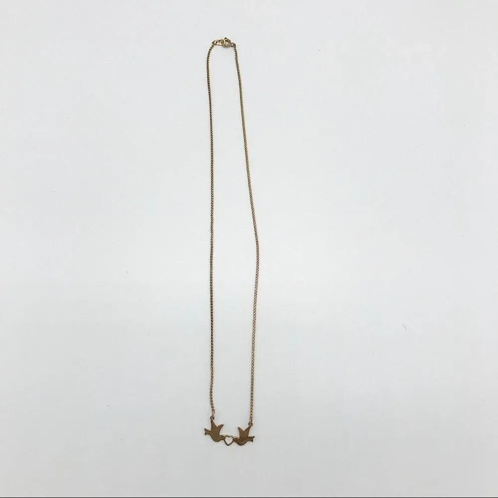 Lovebird Gold toned Necklace 19” Dainty Love Birds